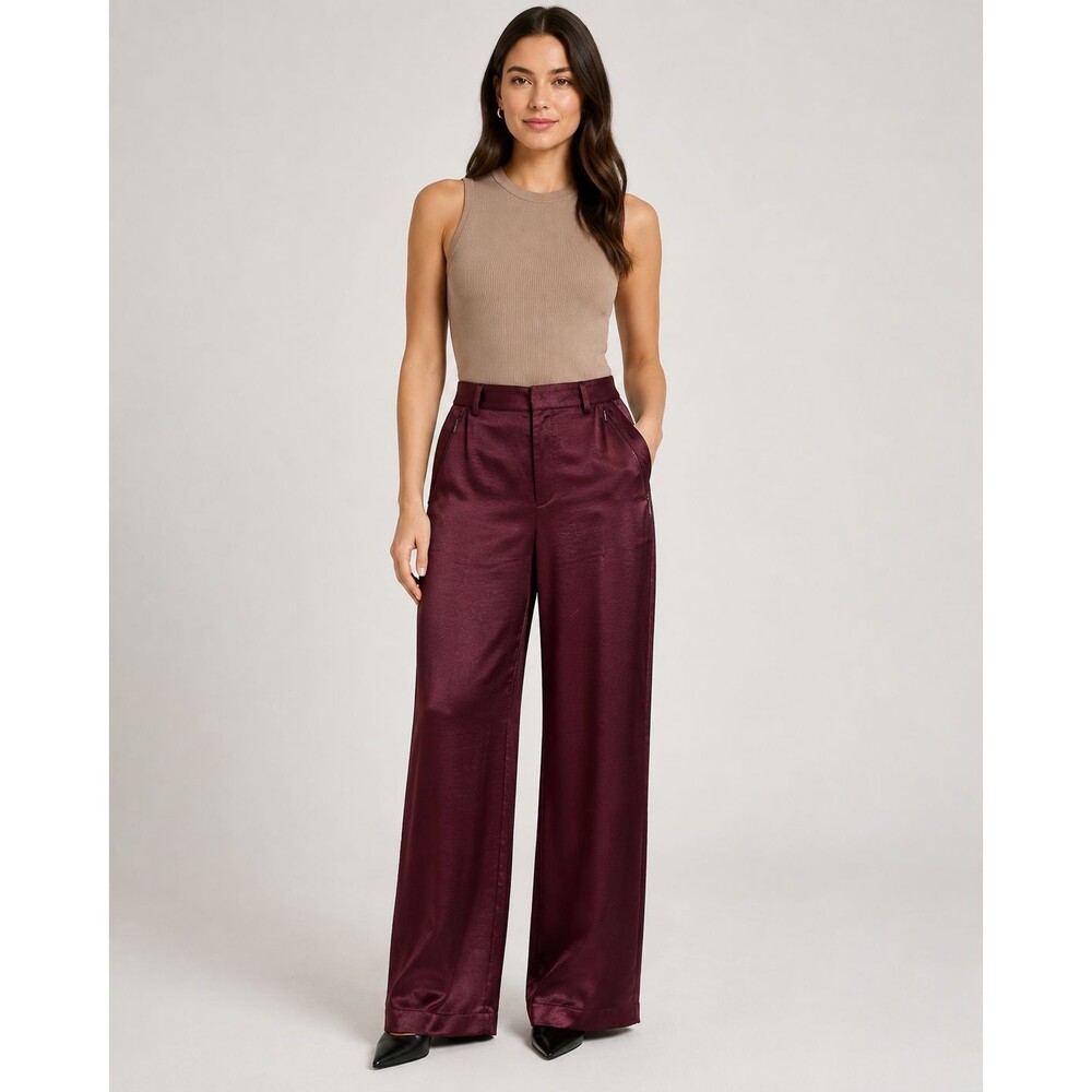 Good American Satin Wide Leg Trousers Pants Malbec Burgundy Women 4/27